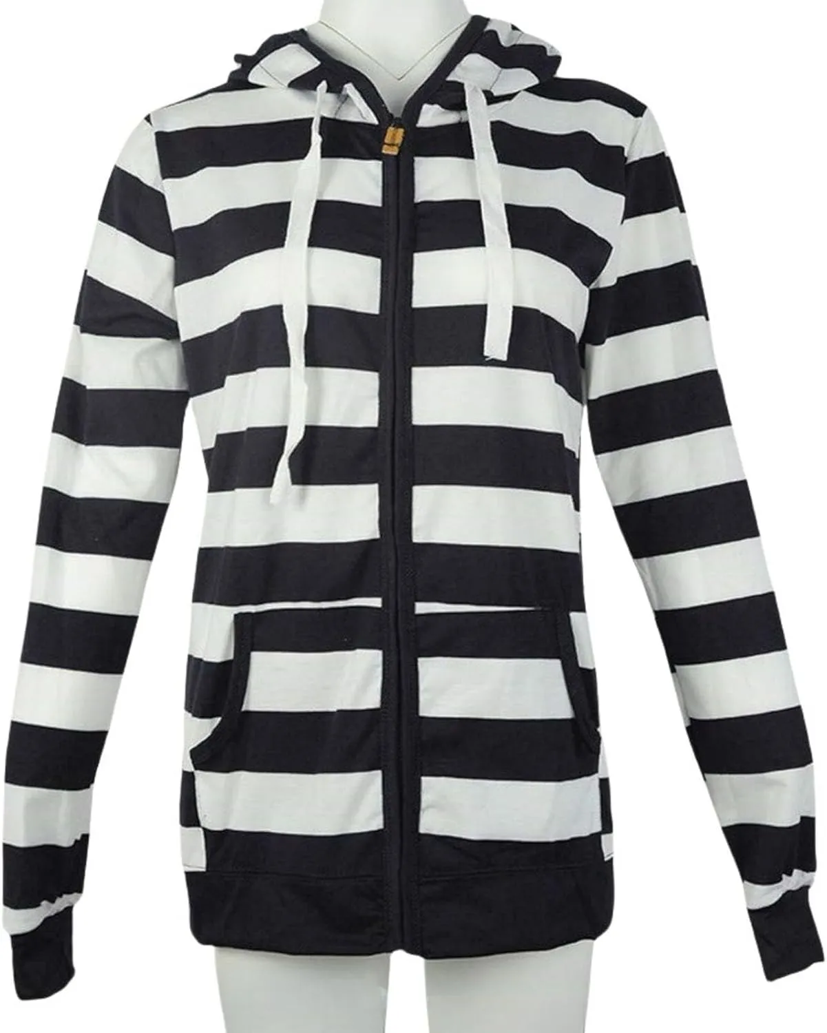Womens Zip Up Hoodies Casual Oversized Striped Hoodies Sweatshirts Plain Zipper Classic Hooded Jackets with Pockets