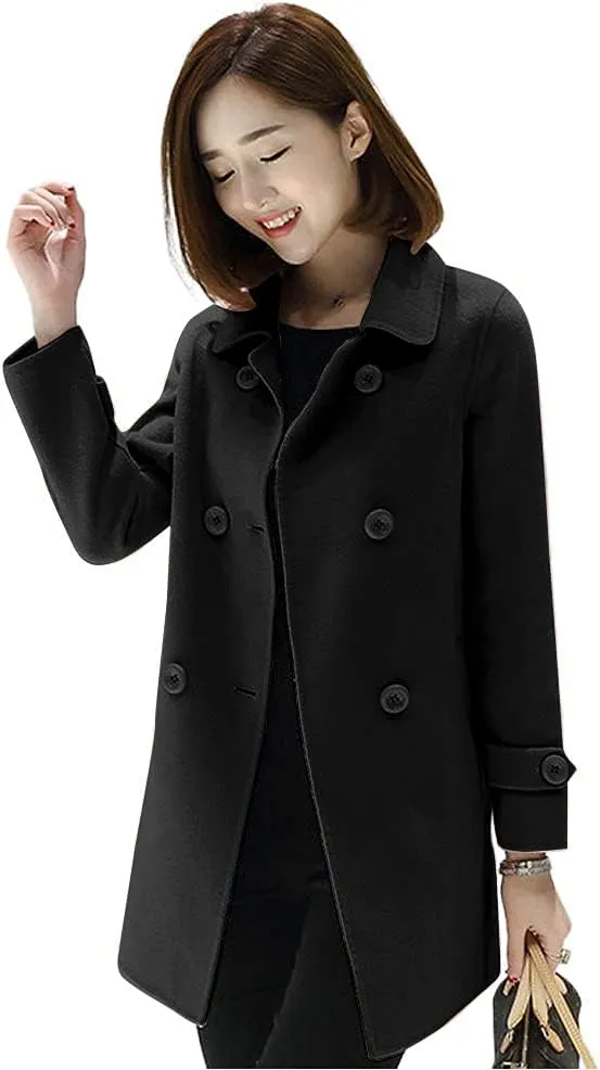 Ylingjun Womens Double Breasted Wool Jackets Casual Classic Fit Pea Coat Outwear