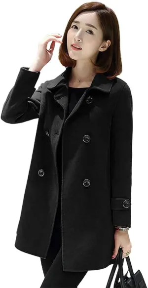 Ylingjun Womens Double Breasted Wool Jackets Casual Classic Fit Pea Coat Outwear