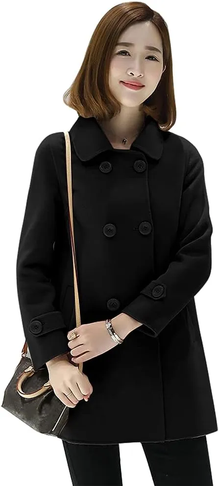 Ylingjun Womens Double Breasted Wool Jackets Casual Classic Fit Pea Coat Outwear